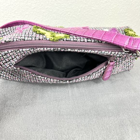 Vintage Womens Embroidered Rhinestone Velvet Floral Shoulder Bag Purse Boho - Picture 8 of 13